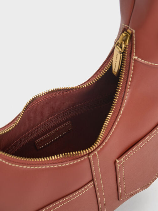 Anthea Contrast-Trim Curved Hobo Bag, Mocha, hi-res