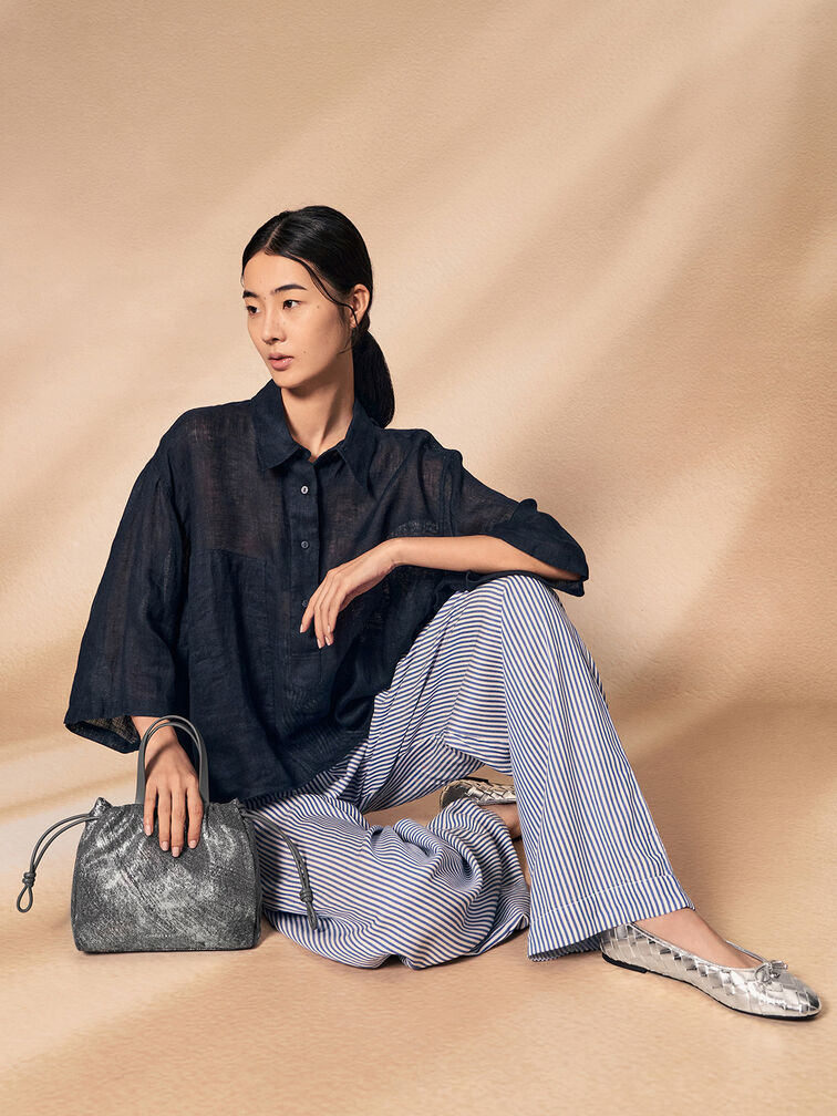 Mini Bethel Metallic Denim Tote Bag, Silver Brushed Denim, hi-res