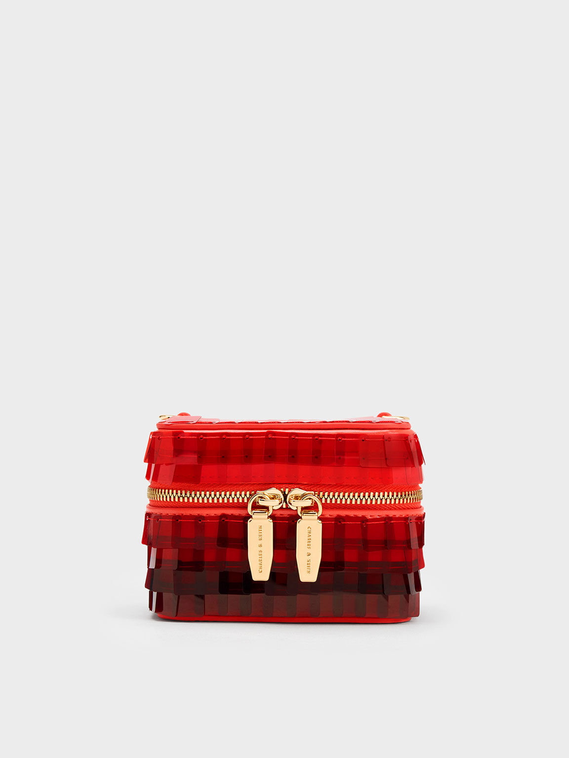 Disc-Embellished Vanity Pouch, Red, hi-res
