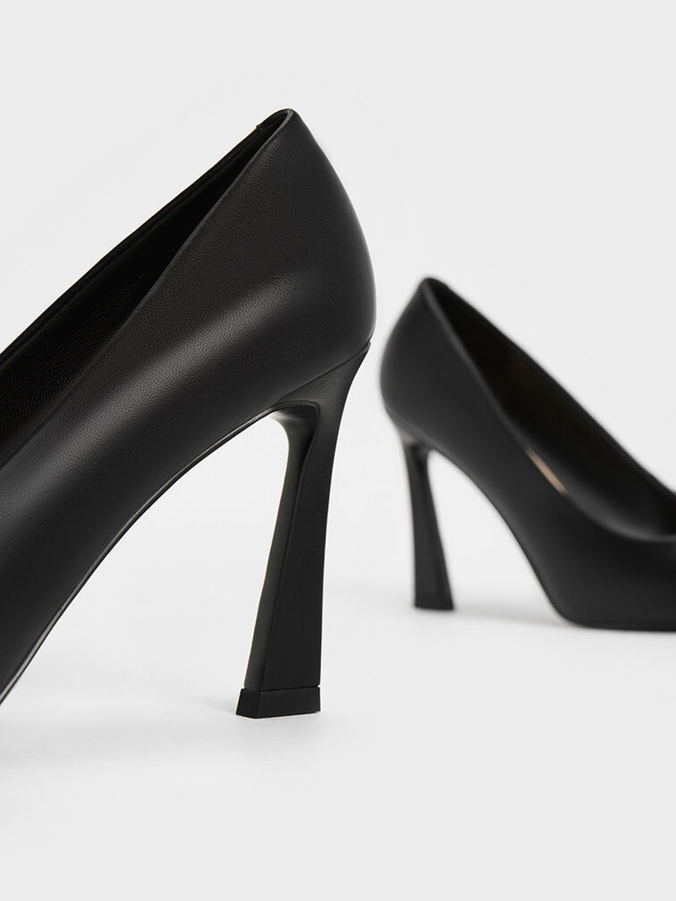 Pointed-Toe Trapeze-Heel Pumps, Black, hi-res