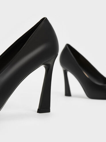 Pointed-Toe Trapeze-Heel Pumps, Black, hi-res
