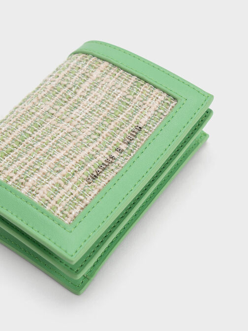 Tweed Snap Button Mini Short Wallet, Green, hi-res