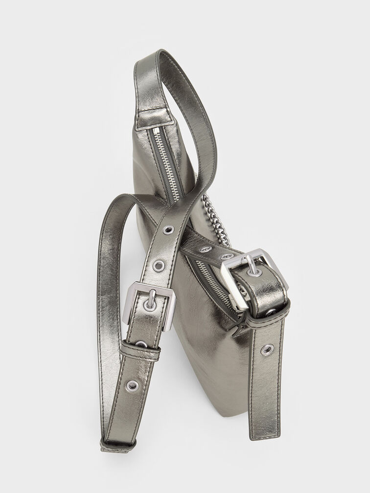 Atwood Chain-Embellished Shoulder Bag, Pewter, hi-res