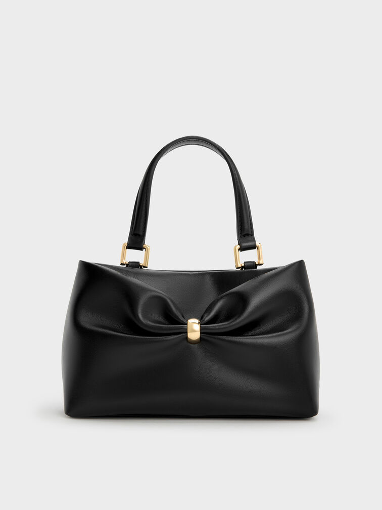 Halsey Ruched Top Handle Bag, Black, hi-res