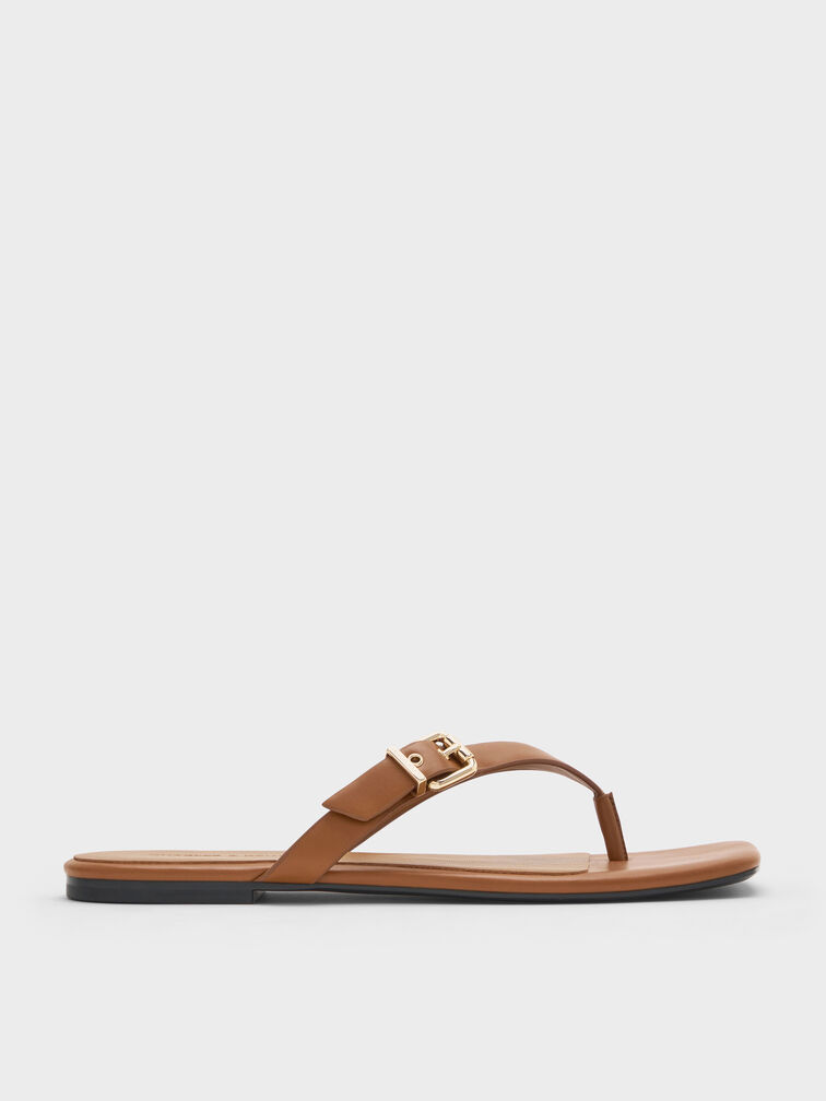 Buckled Thong Sandals, Cognac, hi-res