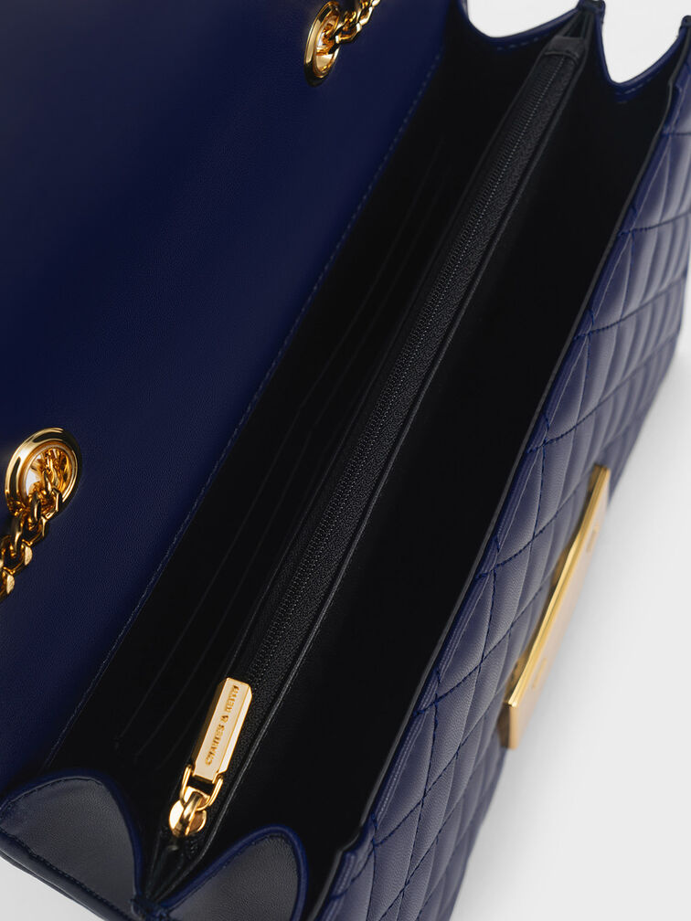 Push-Lock Quilted Crossbody Bag, Navy, hi-res