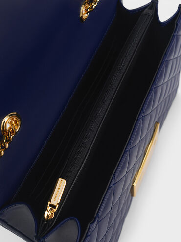 Push-Lock Quilted Crossbody Bag, Navy, hi-res
