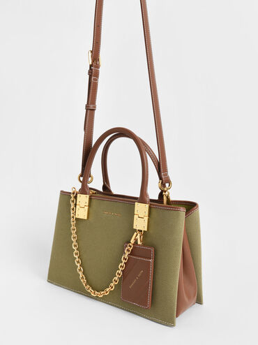 Large Double Handle Canvas Handbag, Avocado, hi-res