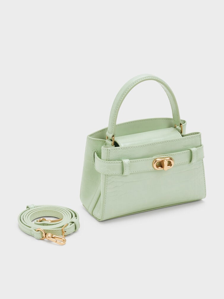 Aubrielle Croc-Effect Top Handle Bag, Mint Green, hi-res