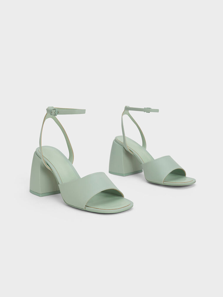 Chunky Block Heel Sandals, Mint Green, hi-res