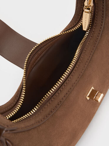 Trice Recycled Suede Metallic-Accent Belted Shoulder Bag, Mocha Brown, hi-res