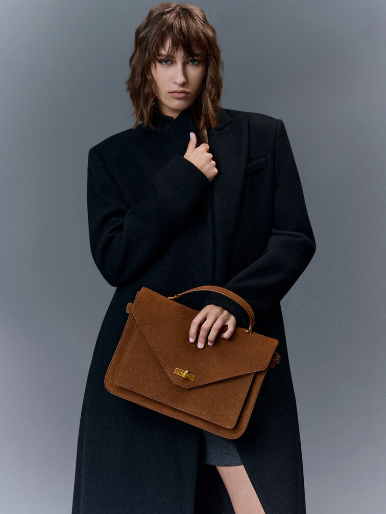Chance Turn-Lock Top-Handle Bag, Pecan Brown, hi-res