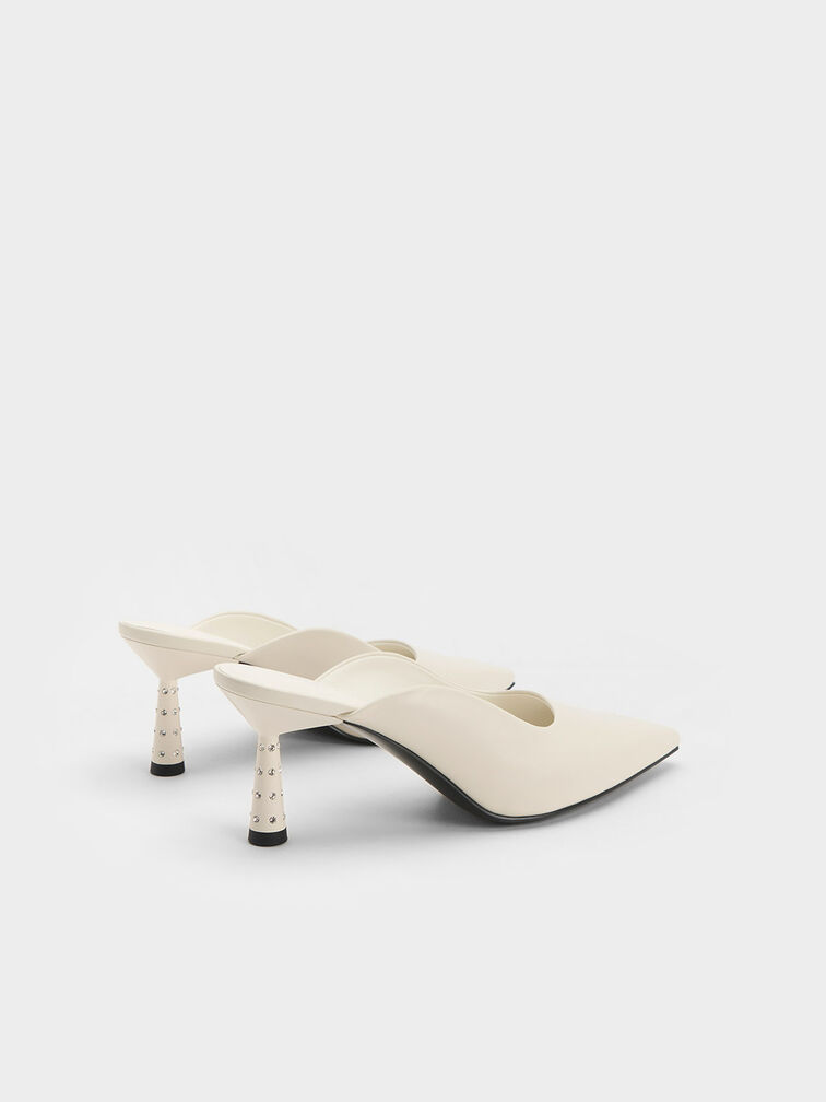 Embellished Cone Heel Mules, Cream, hi-res