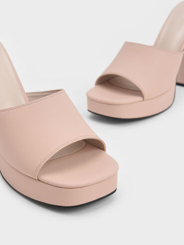 Platform Block Heel Mules, Light Pink, hi-res