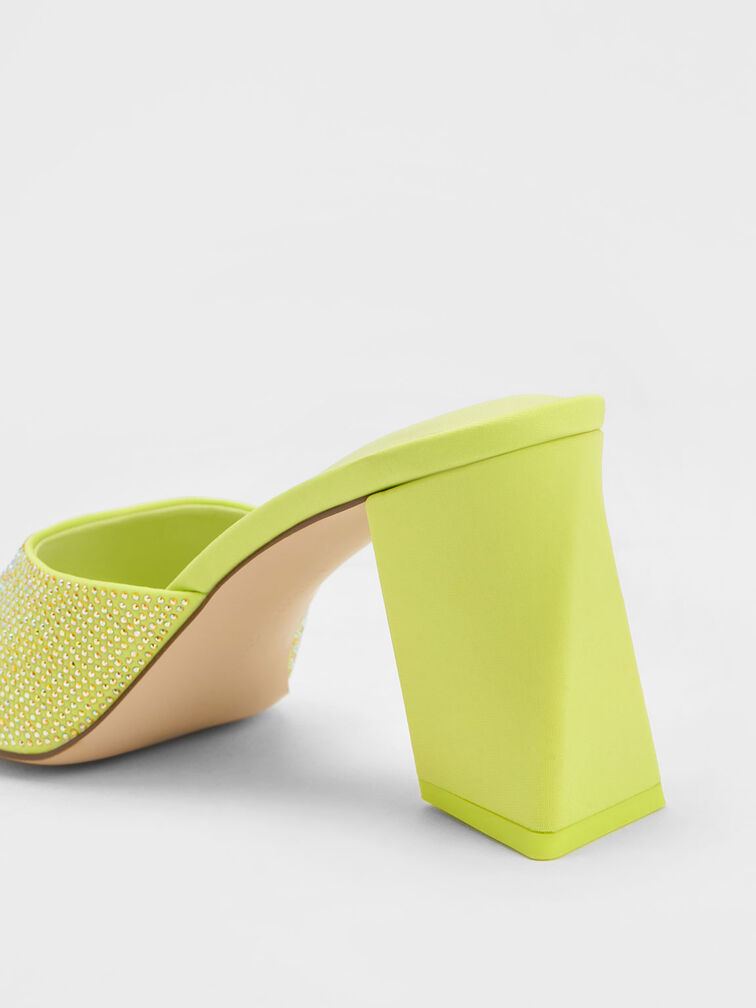 Gem-Embellished Geometric Mules, Lime, hi-res