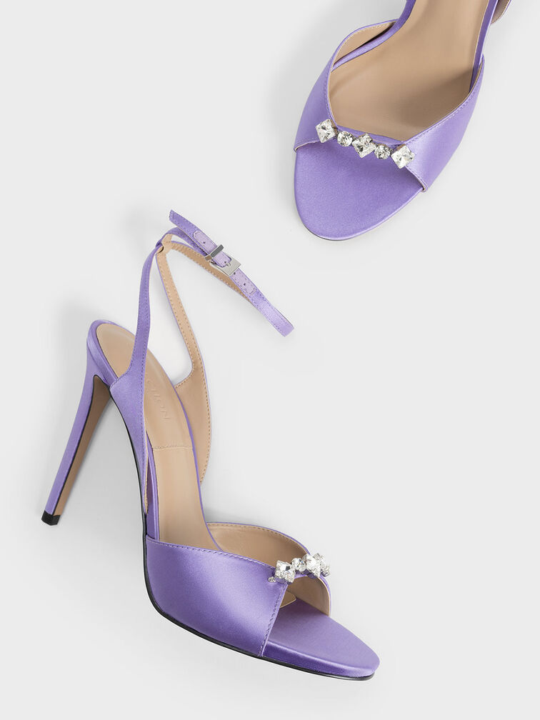 Metallic Gem-Encrusted Ankle Strap Sandals, Purple, hi-res