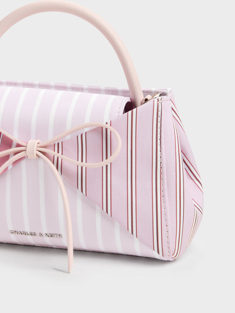 Hazel Striped Bow Panelled Top Handle Bag, Light Pink, hi-res