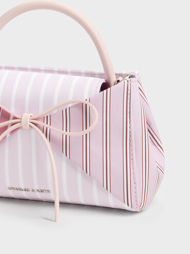 Hazel Striped Bow Panelled Top Handle Bag, Light Pink, hi-res