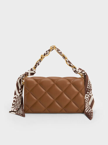 Alcott Scarf Handle Quilted Clutch, Chocolate, hi-res