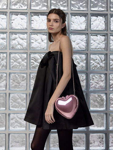 Metallic Heart Crossbody Bag, Pink, hi-res