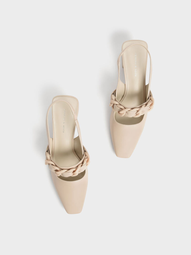 Braided Chain-Link Slingback Pumps, Chalk, hi-res