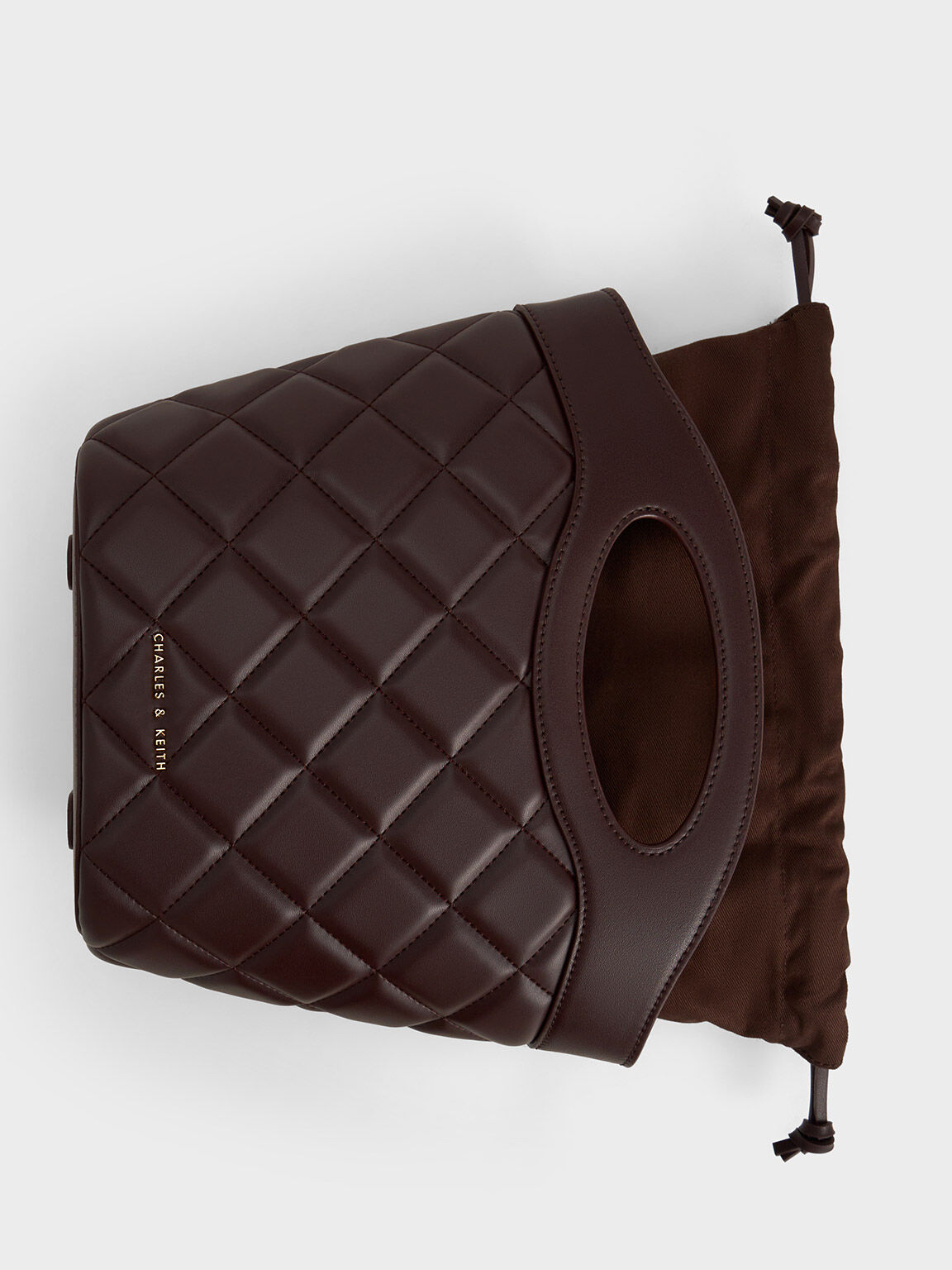 Quilted Chain-Link Curved-Handle Bucket Bag - Plum