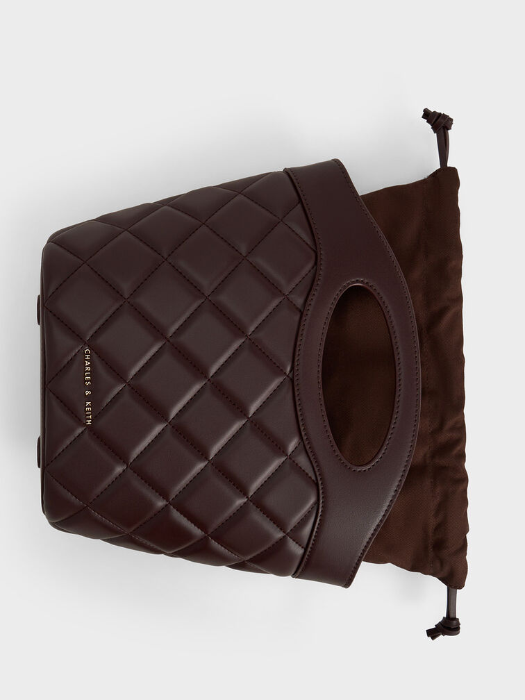 Quilted Chain-Link Curved-Handle Bucket Bag, Plum, hi-res