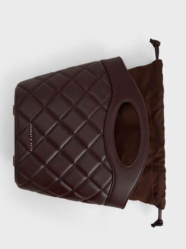 Quilted Chain-Link Curved-Handle Bucket Bag, Plum, hi-res