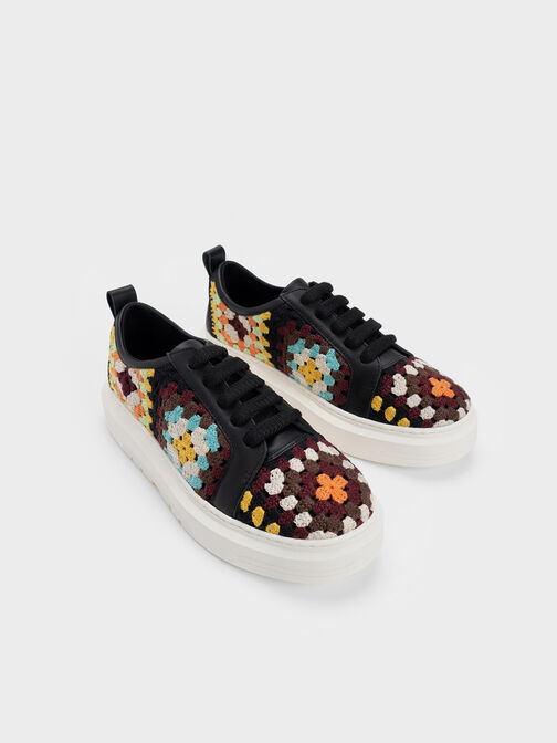 Floral Crochet & Leather Sneakers, Multi, hi-res