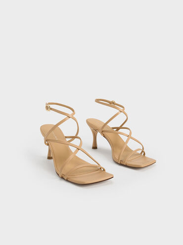 Crossover Strappy Sandals, Tan, hi-res