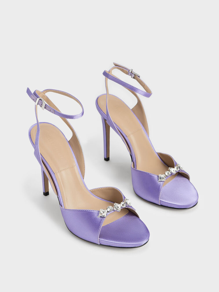 Metallic Gem-Encrusted Ankle Strap Sandals, Purple, hi-res