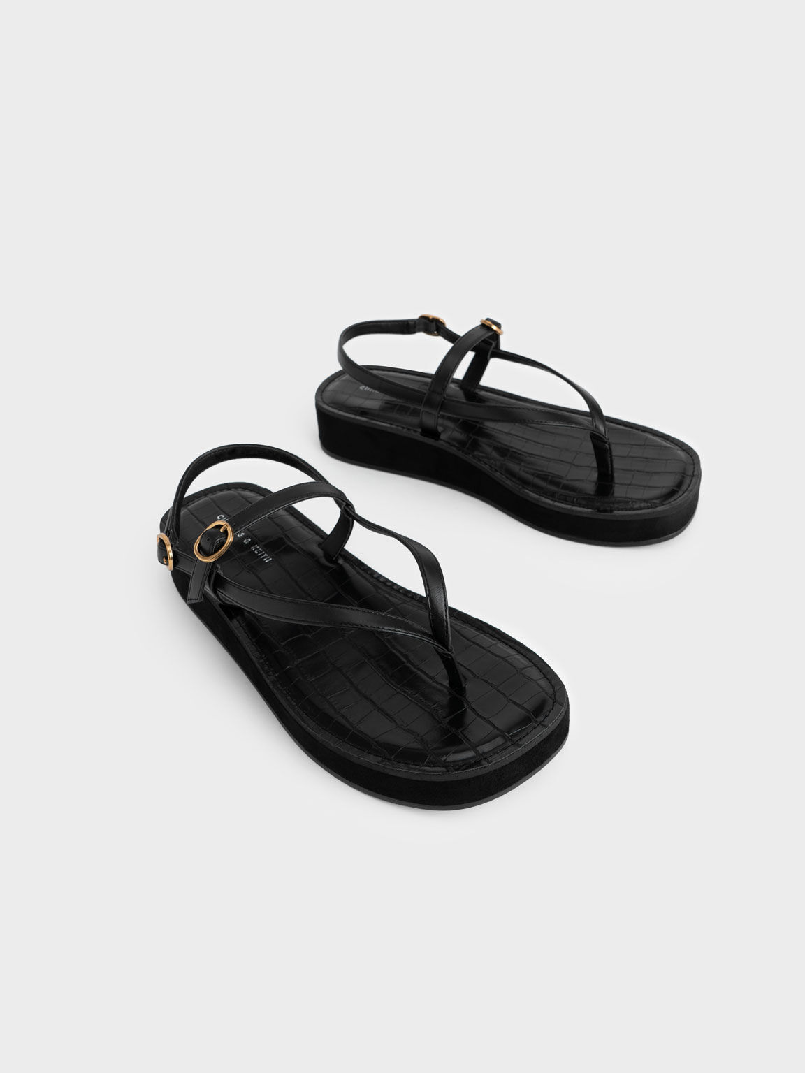 Black Strappy Flatform Thong Sandals CHARLES KEITH IN