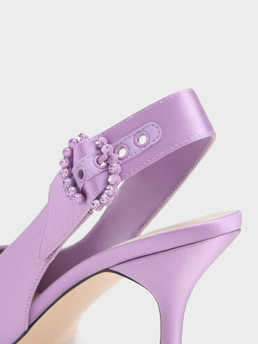Embellished Recycled Polyester Slingback Pumps, Purple, hi-res