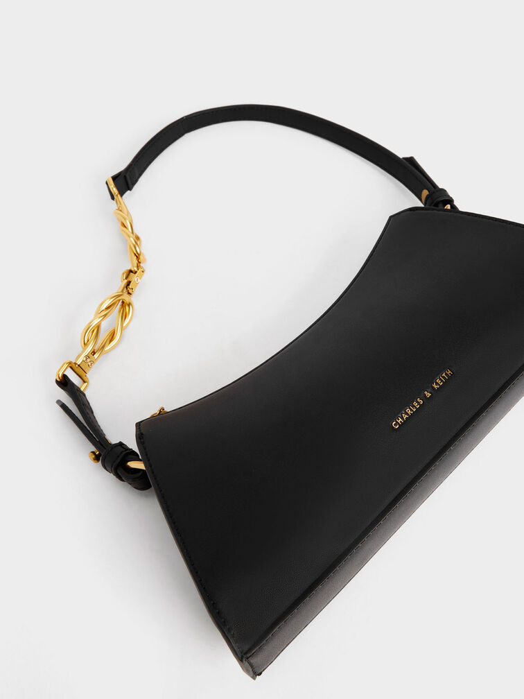 Metallic-Accent Strap Trapeze Bag, Black, hi-res