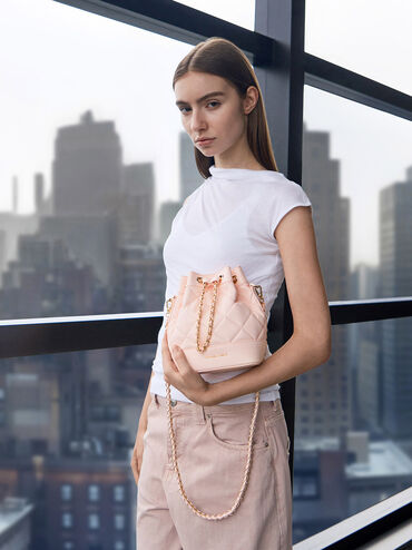 Julia Quilted Two-Way Bucket Bag, Light Pink, hi-res