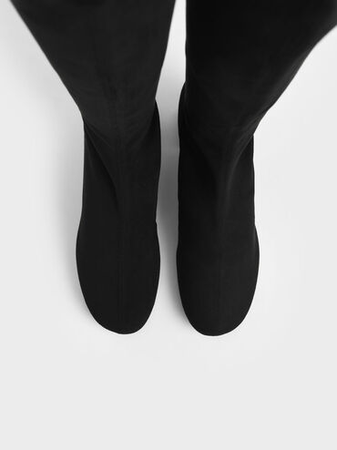 Textured Block Heel Knee Boots, Black Textured, hi-res