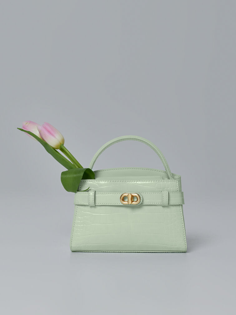 Aubrielle Croc-Effect Top Handle Bag, Mint Green, hi-res