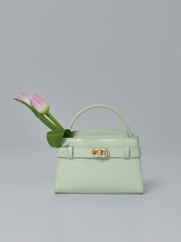 Aubrielle Croc-Effect Top Handle Bag, Mint Green, hi-res