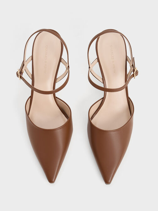 Pointed-Toe Flared Heel Pumps, Cognac, hi-res