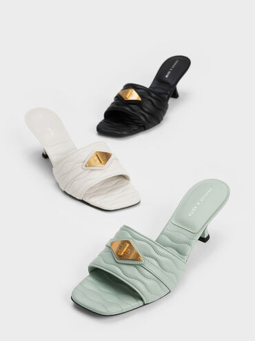 Metallic Accent Padded Heeled Mules, Chalk, hi-res