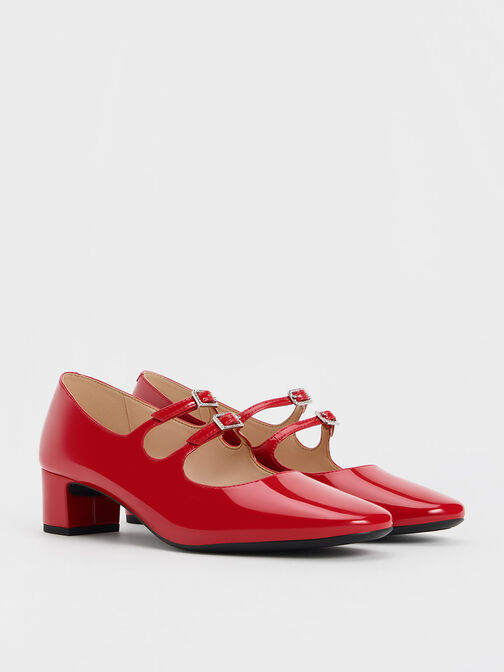 Clementine Double Crystal-Buckle Mary Jane Pumps, Red, hi-res
