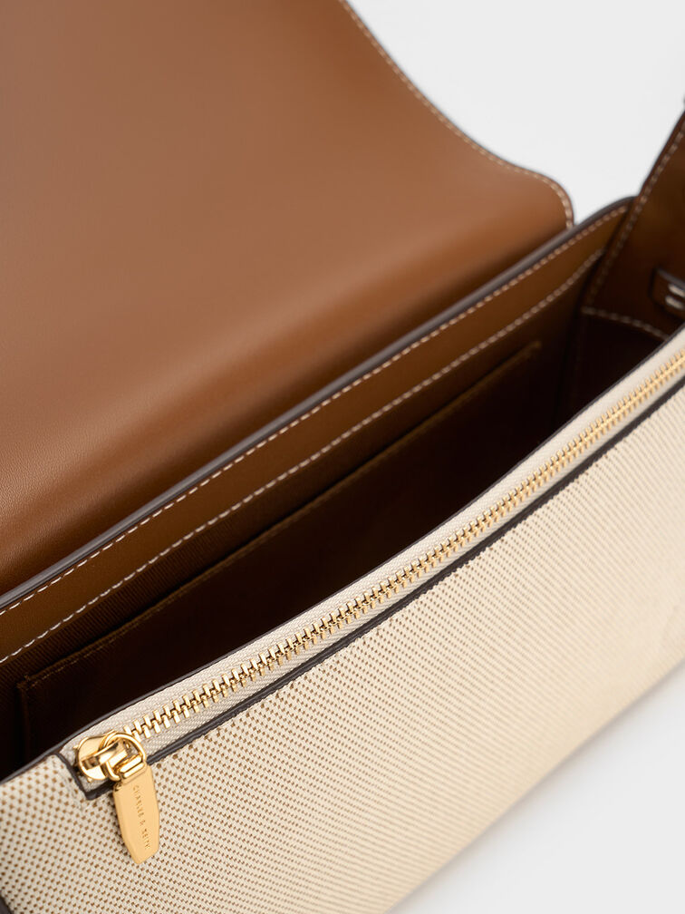 Astra Chain Handle Canvas Bag, Chocolate, hi-res