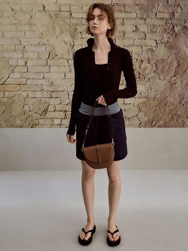 Beryl Belted Saddle Bag, Chocolate, hi-res