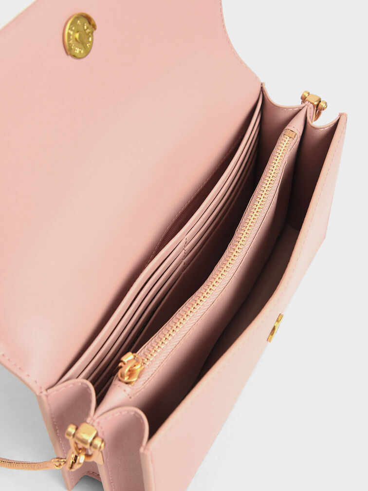 Metallic Handle Long Wallet, Blush, hi-res
