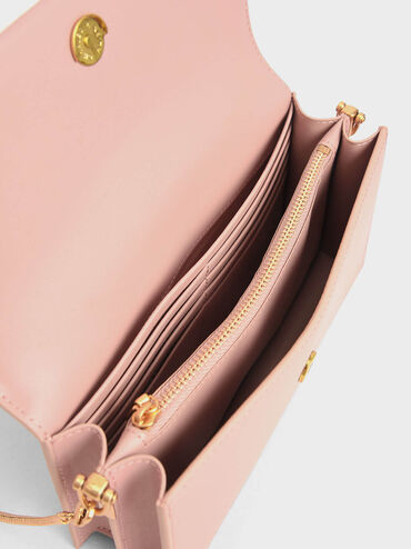 Metallic Handle Long Wallet, Blush, hi-res