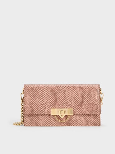 Tallulah Snake-Print Push-Lock Wallet, Blush, hi-res