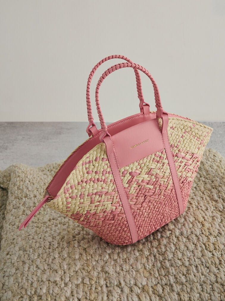 Shalia Raffia Basket Bag, Guava Pink, hi-res