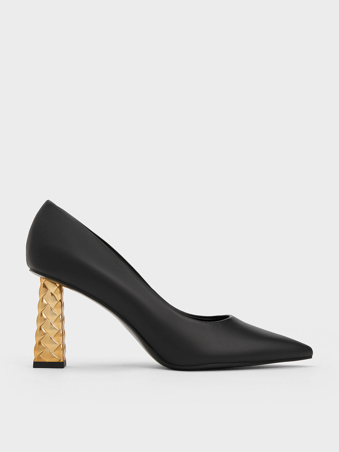 Black Quilted Heel Pointed Toe Pumps CHARLES KEITH IN