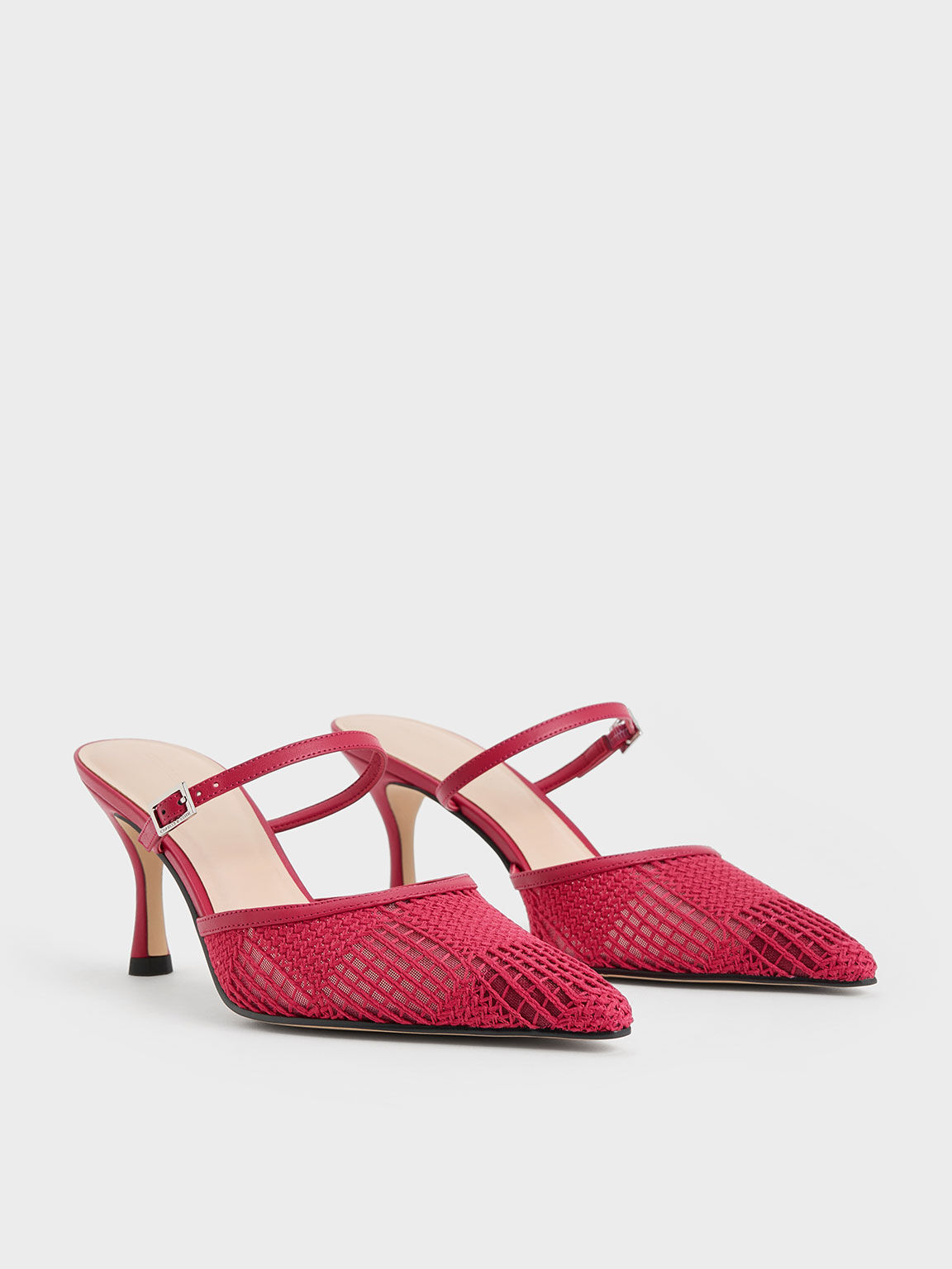 Mesh Woven Heeled Mules Red
