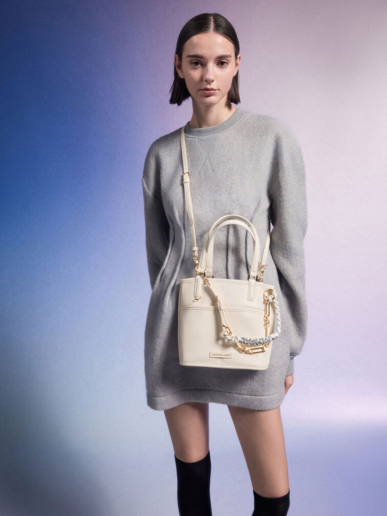 Addison Knotted-Rope Reversible Tote Bag, Cream, hi-res